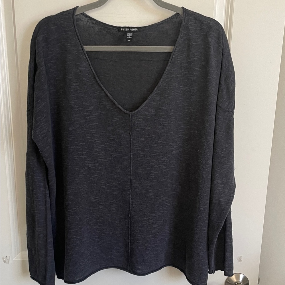 Eileen Fisher dark gray variegated organic linen/cotton pullover
